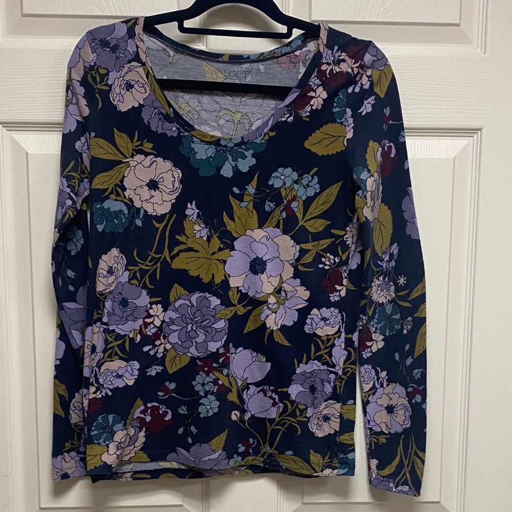 LOFT outlet Navy Floral Long Sleeve Blouse